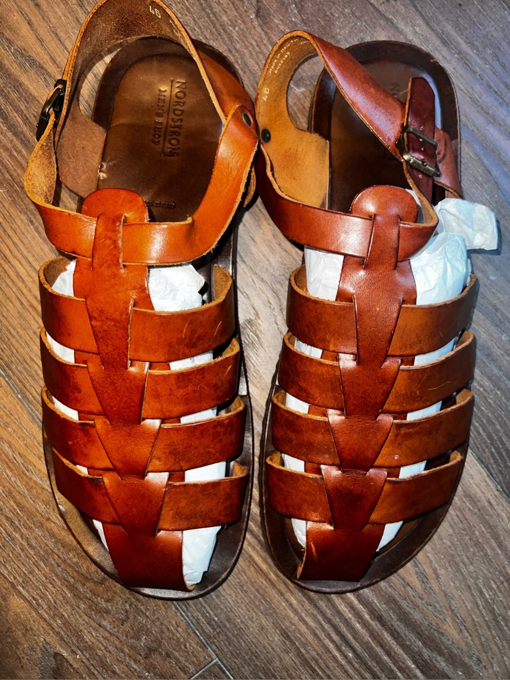 Nordstrom Brown Leather Woven Fisherman Sandals